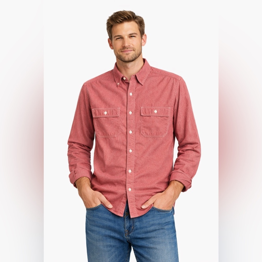 J.Crew Chambray Button Down Shirt Coral 100% Cotton Double Pocket Classic